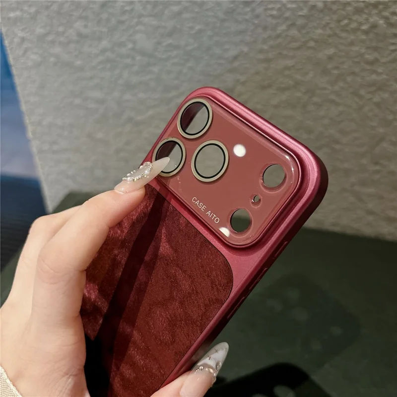 Til iPhone 18 Pro Max Case Leoprint PU-læder + PC + TPU Elektropladeret Mattet Hylster - Vinrød