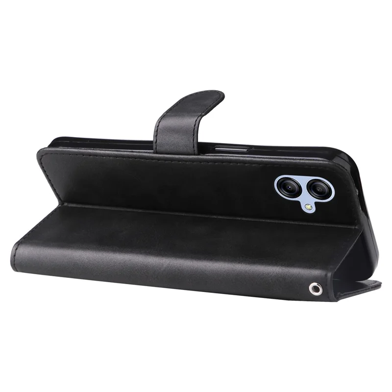 Obudowa z kieszenią na portfel, podstawką i pełną ochroną, z krowiej skóry PU z teksturowaniem, kolor czarny, dla Samsung Galaxy A04e 4G / F04 4G / M04 4G