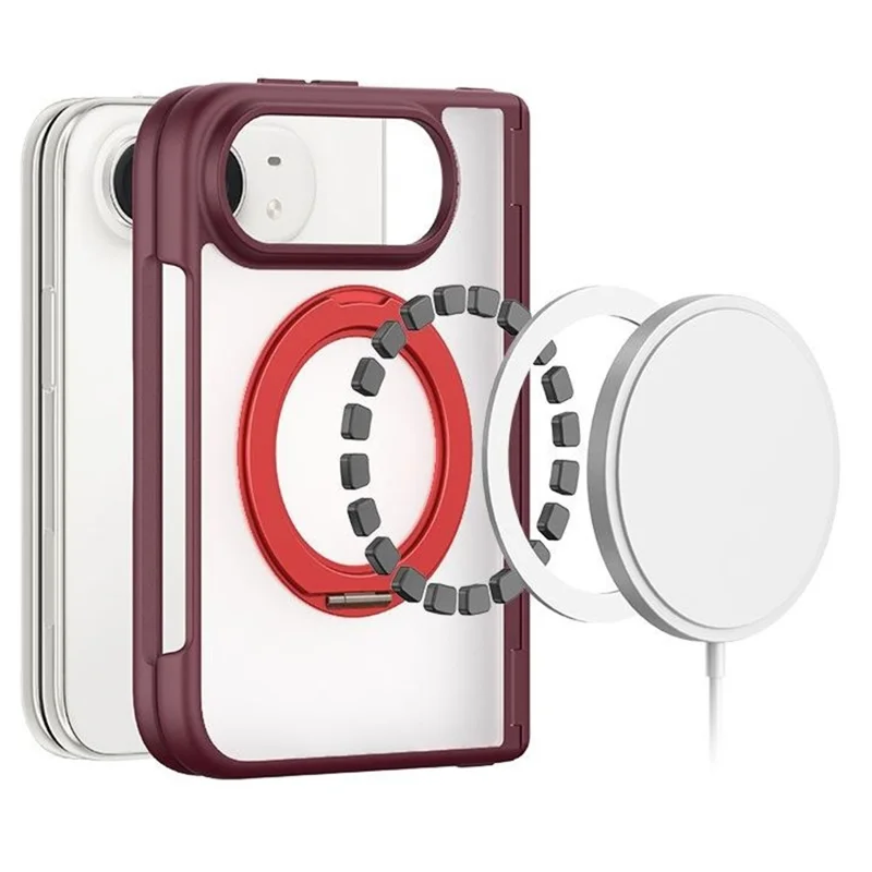 For iPhone Duo Magnetic Case Rotating Kickstand Hinge Protection Matte PC Clear Phone Cover with Screen Protector - Navy Blue