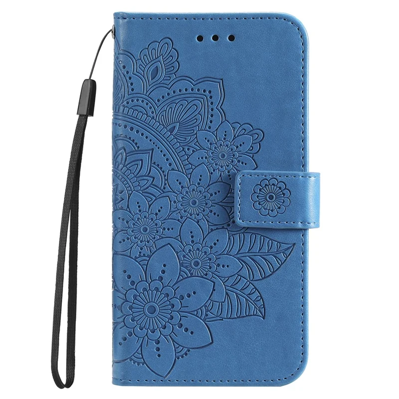 For Samsung Galaxy A04e 4G / F04 4G / M04 4G Case Floral Pattern PU Leather Wallet Stand Phone Cover - Blue