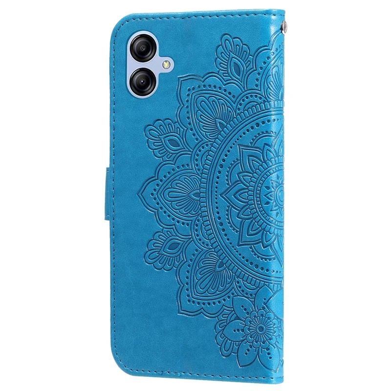 For Samsung Galaxy A04e 4G / F04 4G / M04 4G Case Floral Pattern PU Leather Wallet Stand Phone Cover - Blue