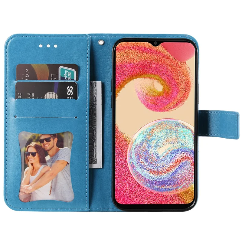 For Samsung Galaxy A04e 4G / F04 4G / M04 4G Case Floral Pattern PU Leather Wallet Stand Phone Cover - Blue