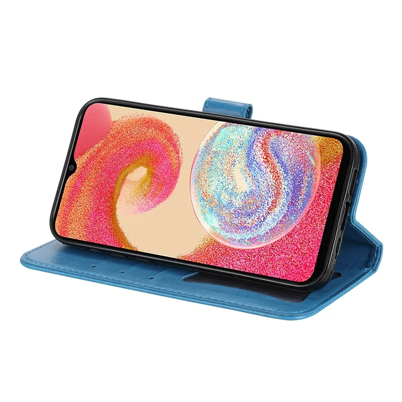 For Samsung Galaxy A04e 4G / F04 4G / M04 4G Case Floral Pattern PU Leather Wallet Stand Phone Cover - Blue