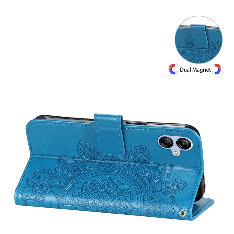 For Samsung Galaxy A04e 4G / F04 4G / M04 4G Case Floral Pattern PU Leather Wallet Stand Phone Cover - Blue