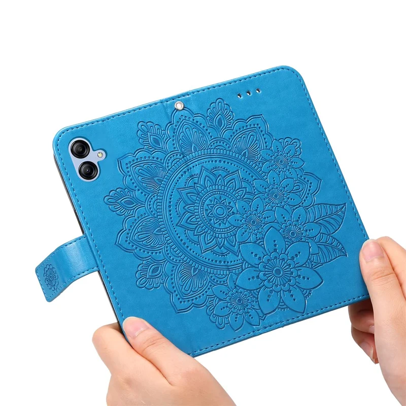 For Samsung Galaxy A04e 4G / F04 4G / M04 4G Case Floral Pattern PU Leather Wallet Stand Phone Cover - Blue