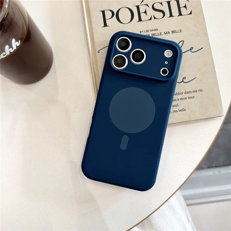 For iPhone 18 Pro Max  /  17 Pro Max Round Candy Shape Magnetic Case Liquid Silicone Shockproof Precise Cutouts Phone Cover - Navy Blue