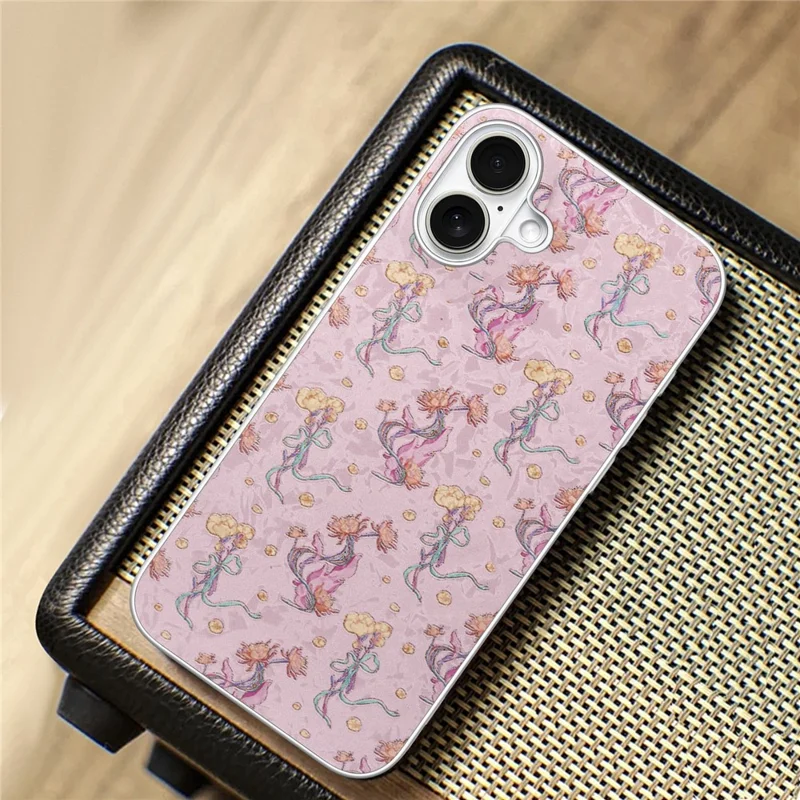 For iPhone 16 Magnetic Case with Tempered Glass Screen Protector Floral Pattern Printed Phone Cover - Pink