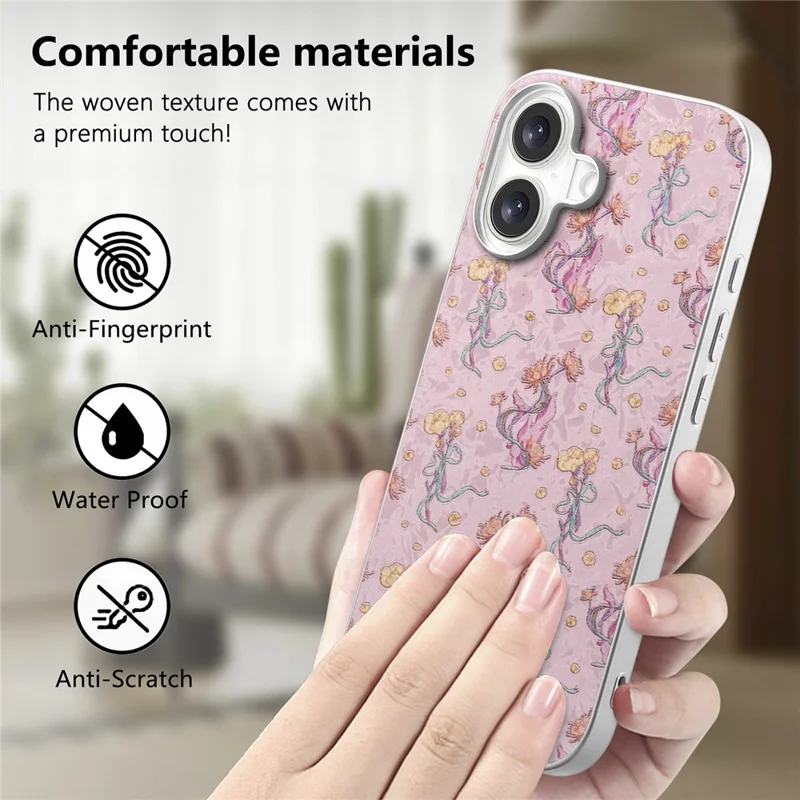 For iPhone 16 Magnetic Case with Tempered Glass Screen Protector Floral Pattern Printed Phone Cover - Pink