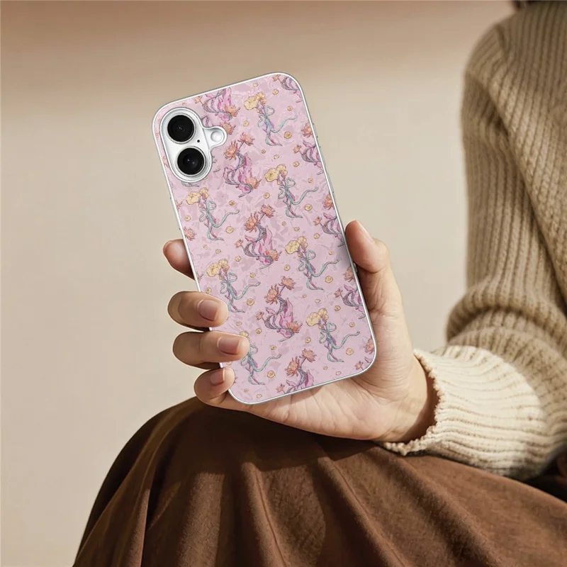 For iPhone 16 Magnetic Case with Tempered Glass Screen Protector Floral Pattern Printed Phone Cover - Pink