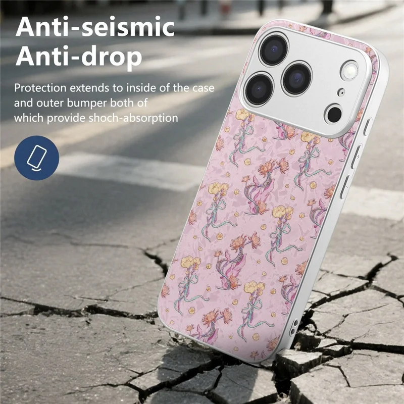For iPhone 17 Pro Magnetic Case with Tempered Glass Screen Protector Floral Pattern Printed Phone Cover - Pink