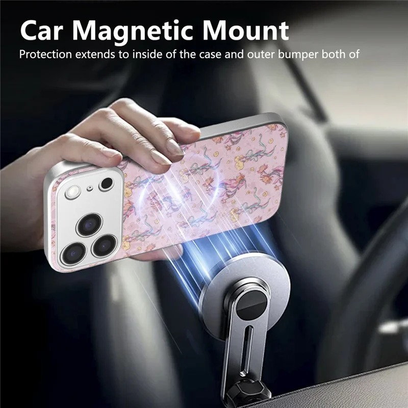For iPhone 17 Pro Magnetic Case with Tempered Glass Screen Protector Floral Pattern Printed Phone Cover - Pink