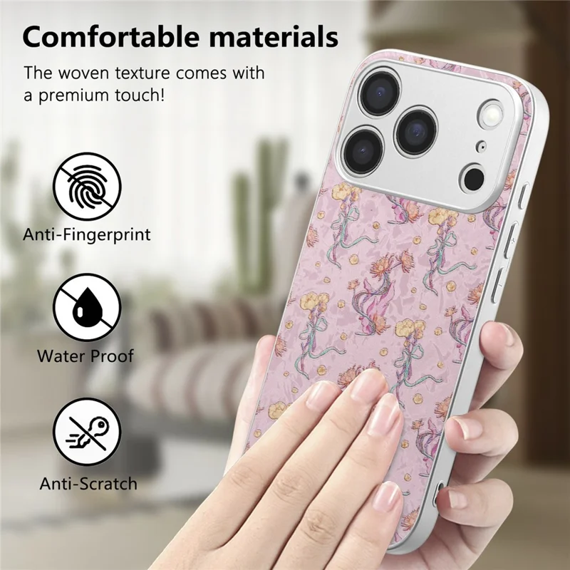 For iPhone 17 Pro Magnetic Case with Tempered Glass Screen Protector Floral Pattern Printed Phone Cover - Pink