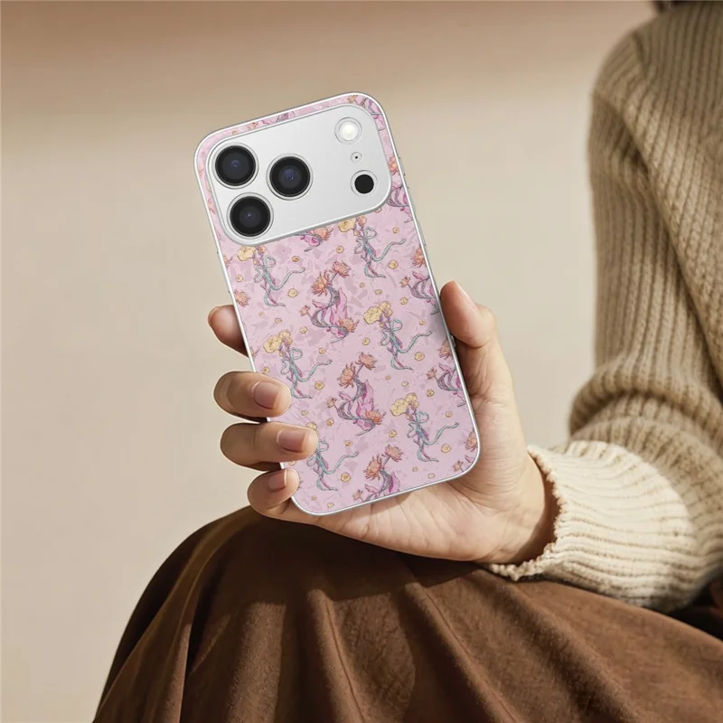 For iPhone 17 Pro Magnetic Case with Tempered Glass Screen Protector Floral Pattern Printed Phone Cover - Pink