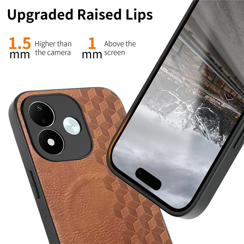 For Xiaomi Redmi Note 17 Pro 5G Magnetic Phone Case with Grid Pattern Protective PU Leather + PC Cover - Brown