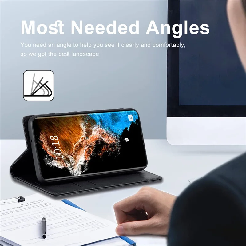 LC.IMEEKE For Samsung Galaxy S23 Shockproof Anti-scratch PU Leather Flip Wallet Case RFID Blocking Inner TPU Stand Magnetic Absorption Cover - Black