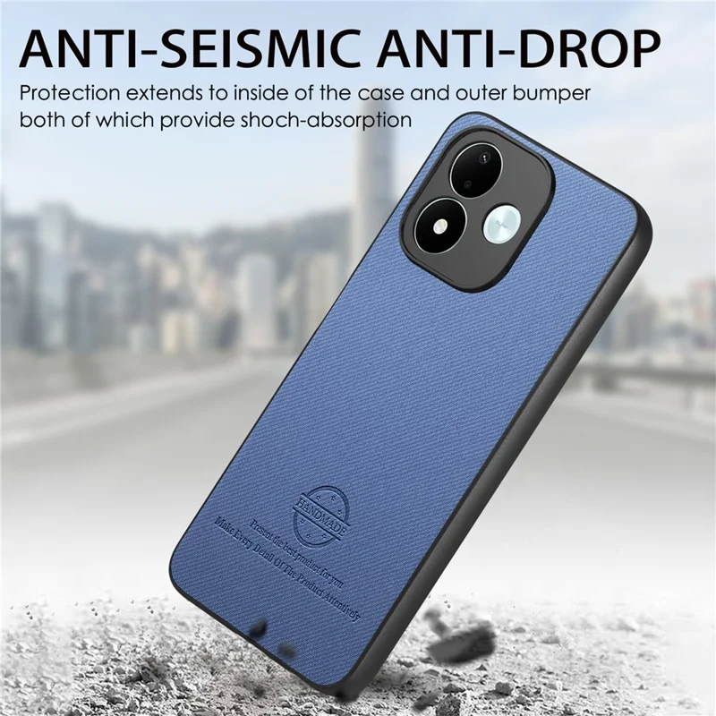 For Xiaomi Redmi Note 17 Pro 5G Case Leather Phone Back Cover with Cloth Texture - Blue