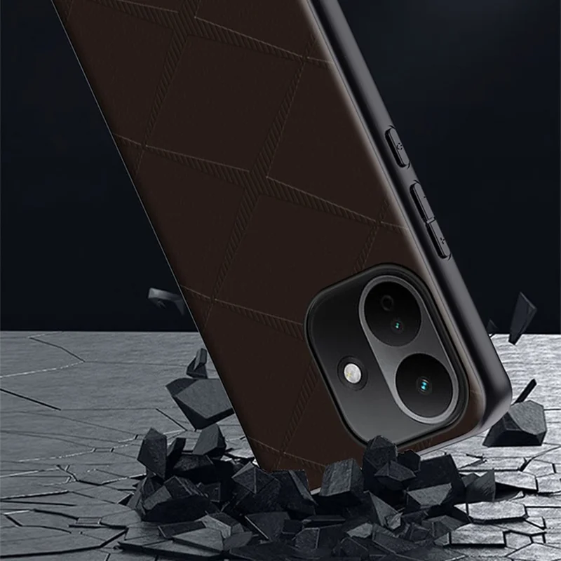 For Xiaomi Redmi Note 17 Pro 5G Case X-Patterned TPU PU Leather PC Anti-Drop Phone Cover - Brown