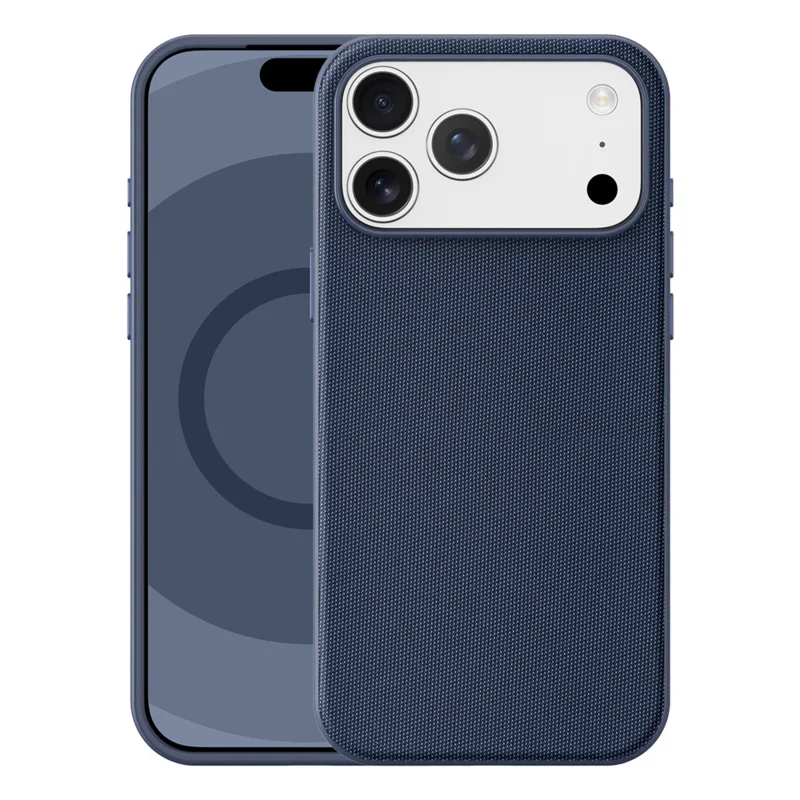 For iPhone 18 Pro Max / 17 Pro Max Magnetic Case with IC Pop-Up Function Woven Fabric Texture Phone Cover - Sapphire
