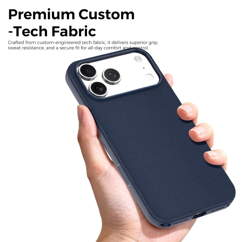 For iPhone 18 Pro Max / 17 Pro Max Magnetic Case with IC Pop-Up Function Woven Fabric Texture Phone Cover - Sapphire