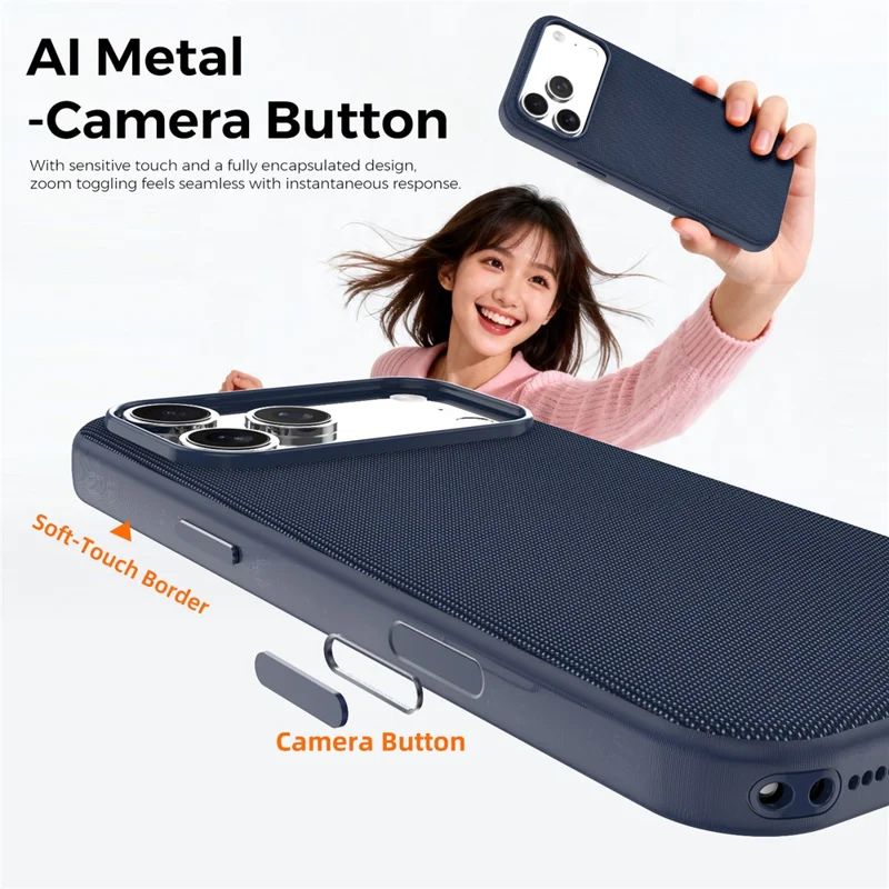 For iPhone 18 Pro Max / 17 Pro Max Magnetic Case with IC Pop-Up Function Woven Fabric Texture Phone Cover - Sapphire