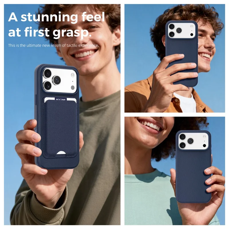 For iPhone 18 Pro Max / 17 Pro Max Magnetic Case with IC Pop-Up Function Woven Fabric Texture Phone Cover - Sapphire