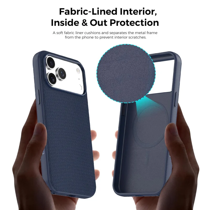 For iPhone 18 Pro Max / 17 Pro Max Magnetic Case with IC Pop-Up Function Woven Fabric Texture Phone Cover - Sapphire