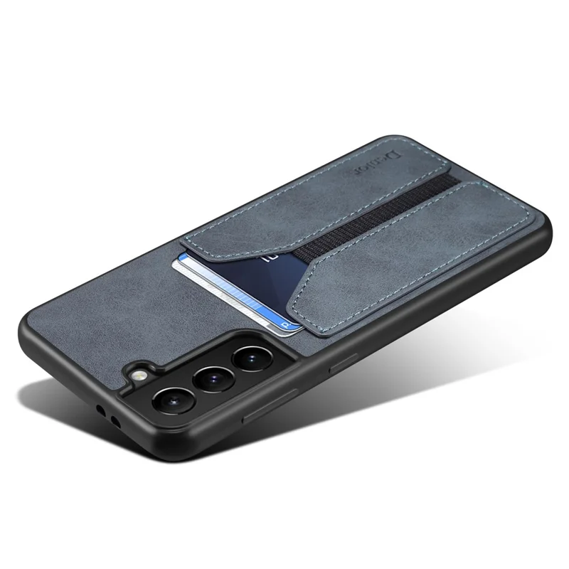 DENIOR For Samsung Galaxy S23+ Elastic Card Holder PU Leather Coated TPU + PC Hybrid Cover Protective Phone Case - Grey