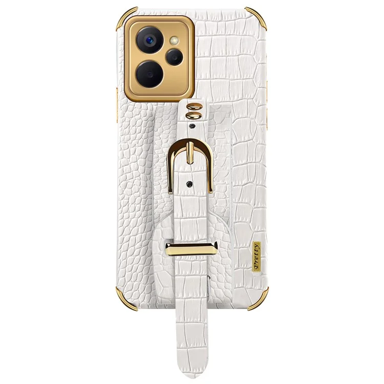 Pour le Royaume 10 5G / 9i 5G Strap Mande Kickstand Conception Electroplate de Crocodile Texture PU Couverture pc + Tpu Couverture de Protection de Case - Blanche