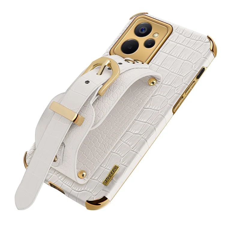 Pour le Royaume 10 5G / 9i 5G Strap Mande Kickstand Conception Electroplate de Crocodile Texture PU Couverture pc + Tpu Couverture de Protection de Case - Blanche