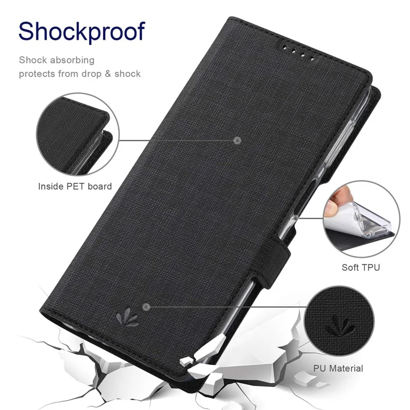 VILI K Series for Samsung Galaxy S23+ PU Leather Folio Flip Phone Case Wallet Stand Shockproof Double Magnetic Clasp Protective Cover - Black