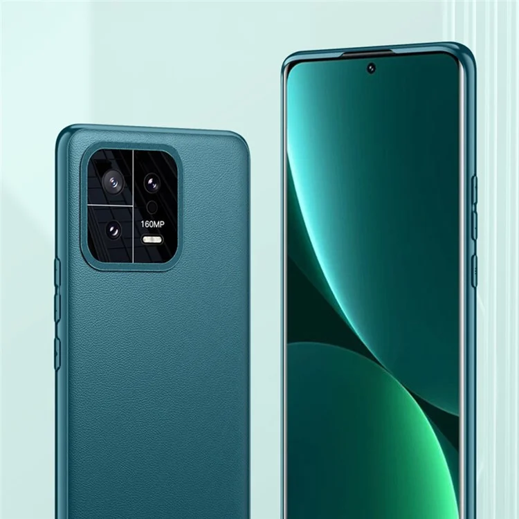 Для Xiaomi 13 Pro 5G Metal Lens Design Camera Protection Phone Case PU Leather Coated TPU + PC Anti-drop Hybrid Cover (2nd Gen) - Green