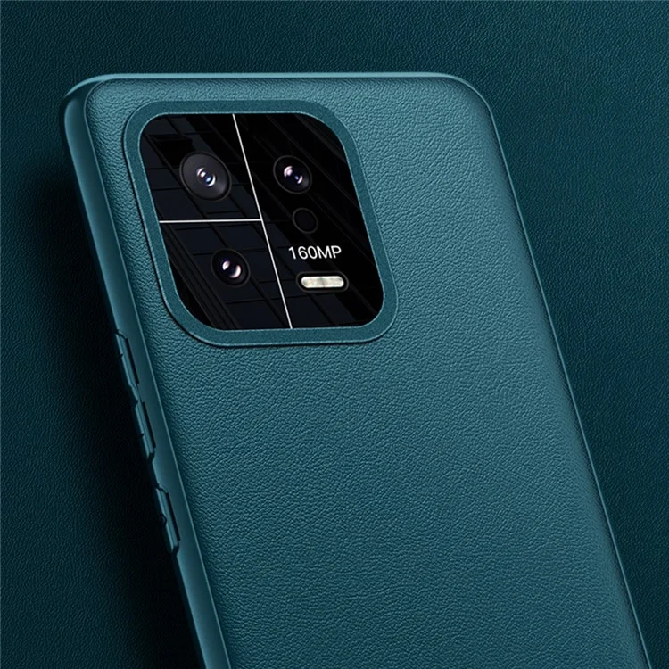 Для Xiaomi 13 5G Металлический дизайн объектива камеры Защитный чехол для телефона Кожаное покрытие из ПУ + ударопрочный чехол из ПК (2-е поколение) - Зеленый