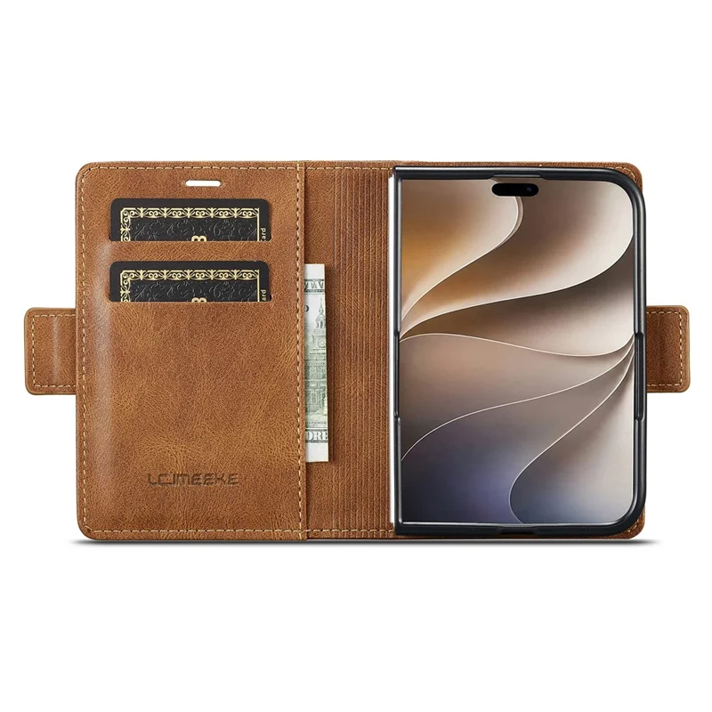 LC.IMEEKE for iPhone Duo Leather Case RFID Blocking Card Slots Phone Cover - Brown