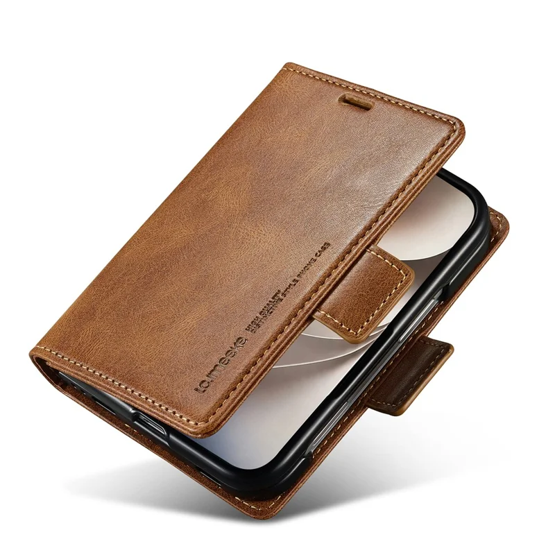 LC.IMEEKE for iPhone Duo Leather Case RFID Blocking Card Slots Phone Cover - Brown