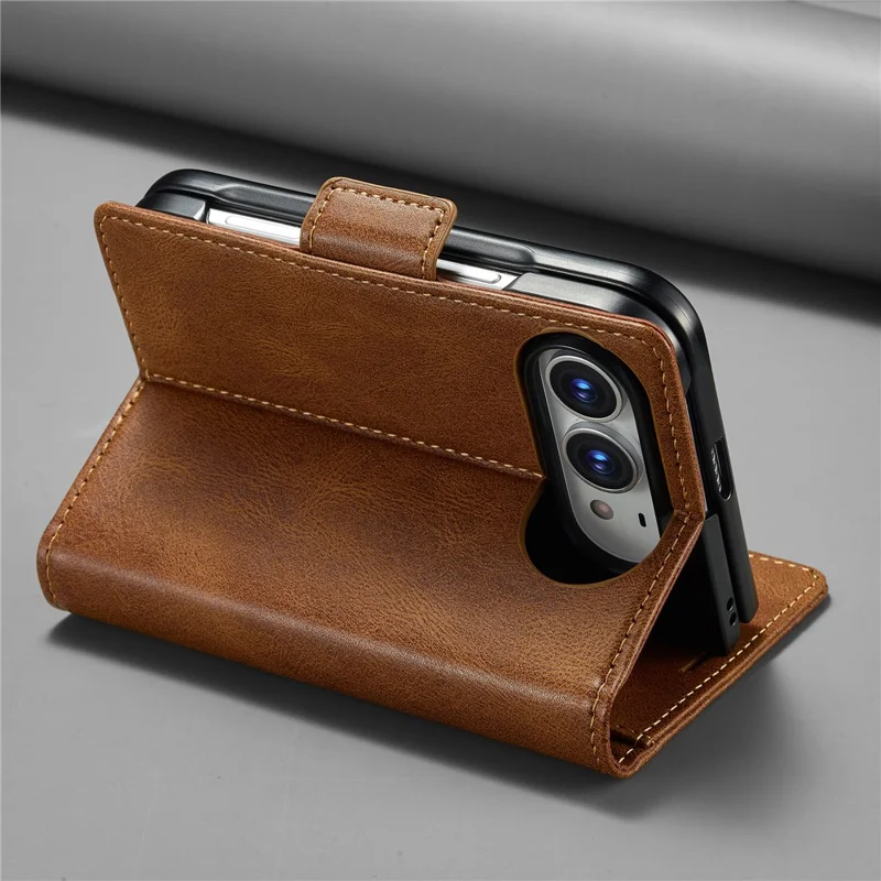 LC.IMEEKE for iPhone Duo Leather Case RFID Blocking Card Slots Phone Cover - Brown