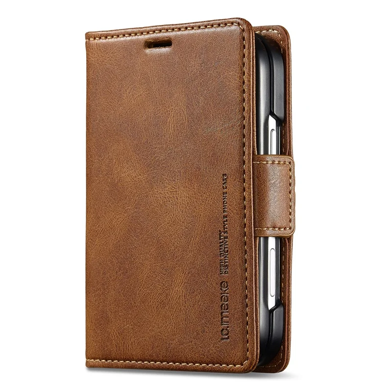 LC.IMEEKE for iPhone Duo Leather Case RFID Blocking Card Slots Phone Cover - Brown