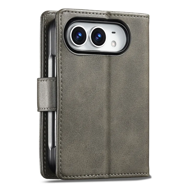 LC.IMEEKE para iPhone Funda Doble Textura de Cuero de Becerro Funda de Cuero PU - Gris