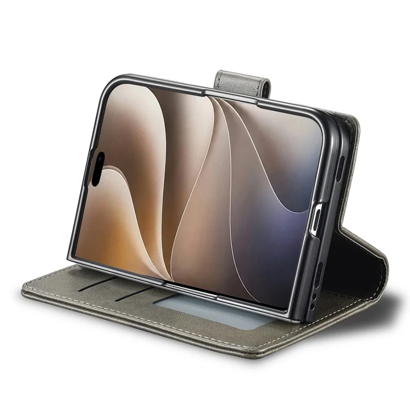 LC.IMEEKE para iPhone Funda Doble Textura de Cuero de Becerro Funda de Cuero PU - Gris