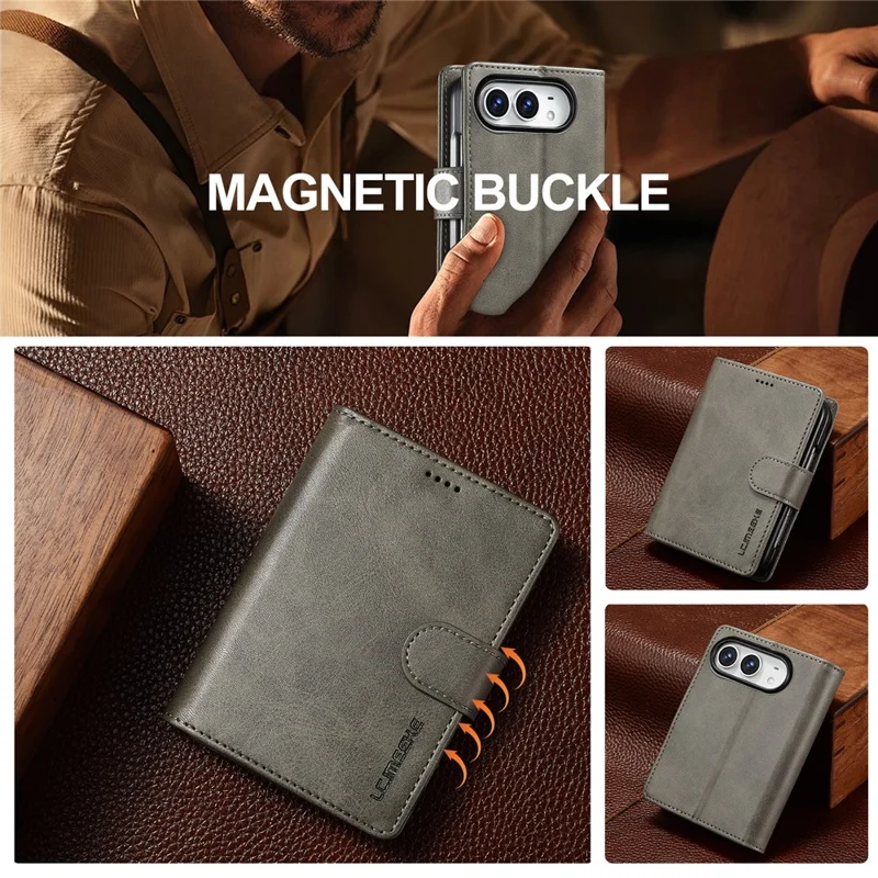 LC.IMEEKE para iPhone Funda Doble Textura de Cuero de Becerro Funda de Cuero PU - Gris