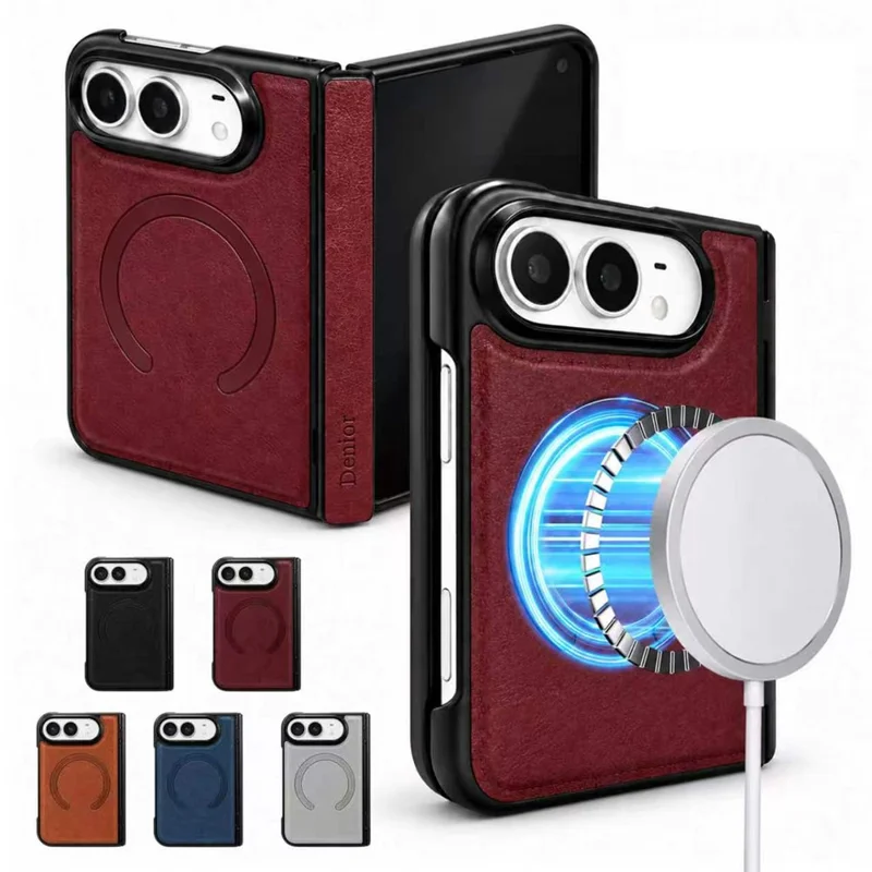 DENIOR For iPhone Duo Magnetic Case PU Leather + PC Hinge Protection Phone Back Cover - Brown