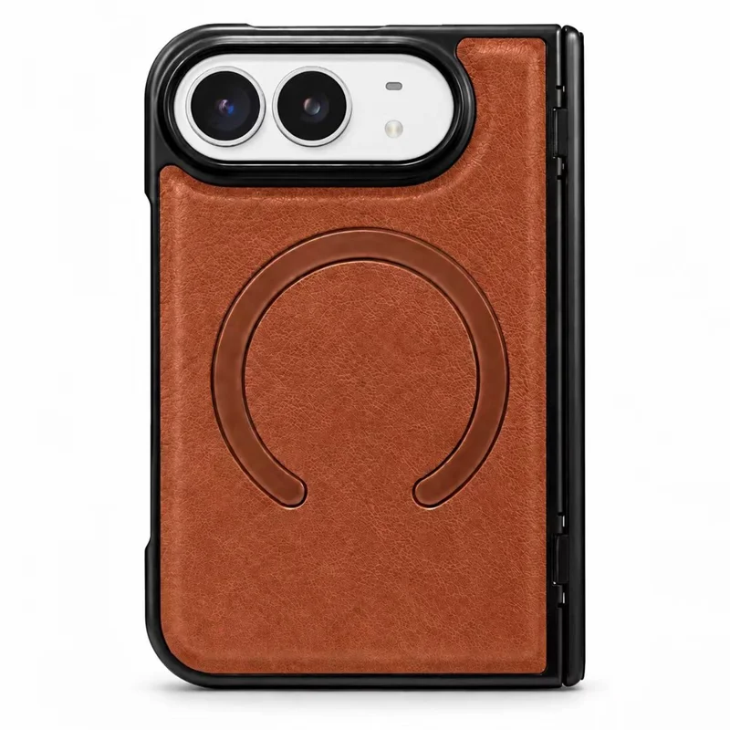 DENIOR For iPhone Duo Magnetic Case PU Leather + PC Hinge Protection Phone Back Cover - Brown