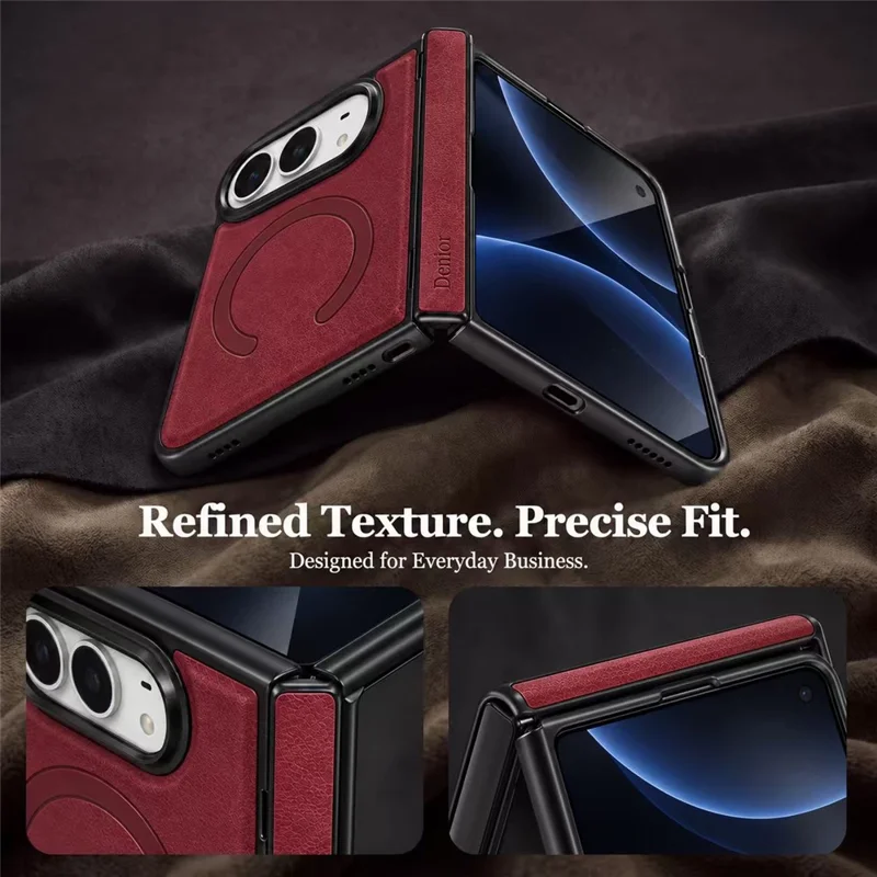 DENIOR For iPhone Duo Magnetic Case PU Leather + PC Hinge Protection Phone Back Cover - Brown