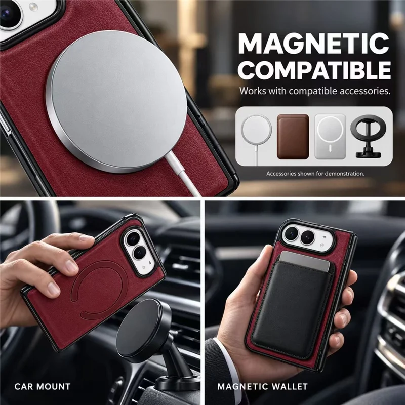 DENIOR For iPhone Duo Magnetic Case PU Leather + PC Hinge Protection Phone Back Cover - Brown