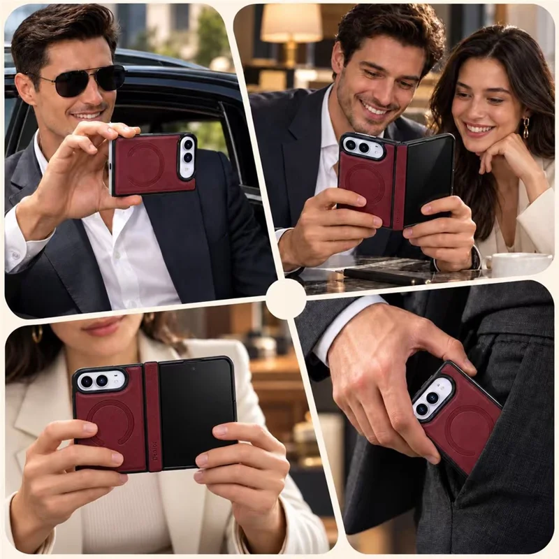 DENIOR For iPhone Duo Magnetic Case PU Leather + PC Hinge Protection Phone Back Cover - Brown