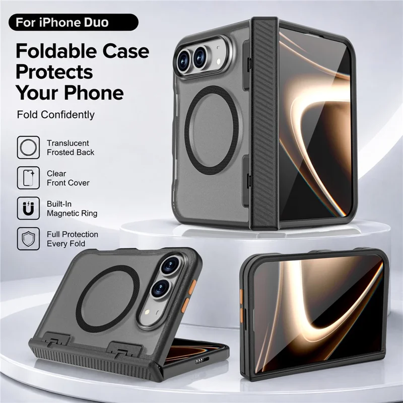 For iPhone Duo Magnetic Case Hinge Protection Drop Proof Matte TPU+PC Phone Cover - Black