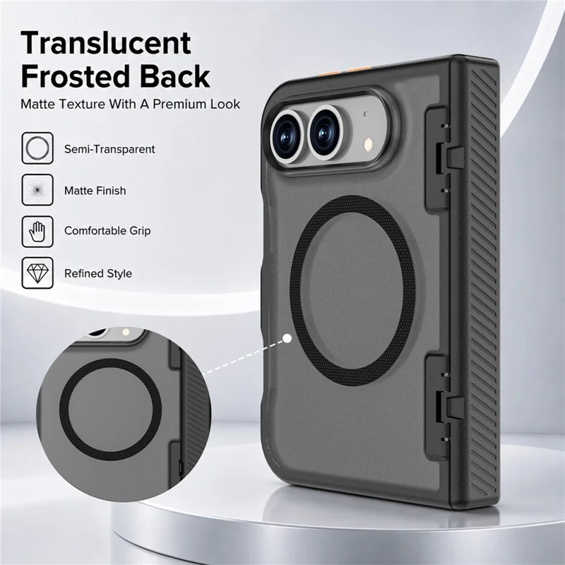 For iPhone Duo Magnetic Case Hinge Protection Drop Proof Matte TPU+PC Phone Cover - Black