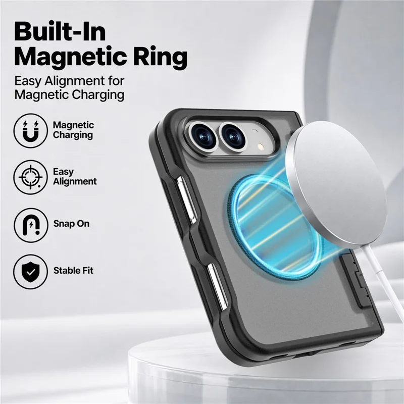 For iPhone Duo Magnetic Case Hinge Protection Drop Proof Matte TPU+PC Phone Cover - Black