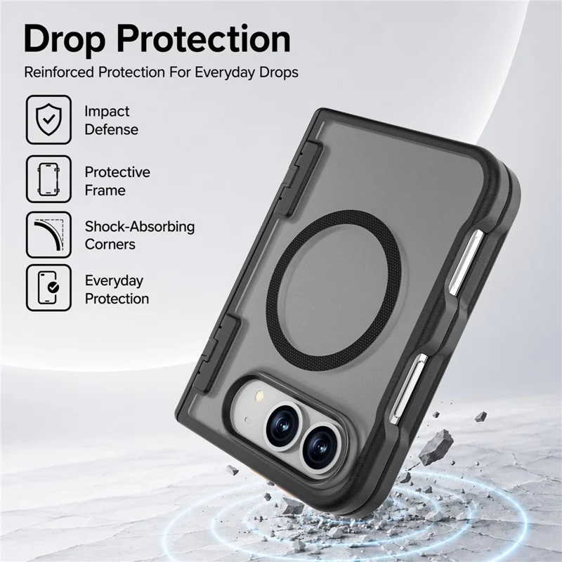For iPhone Duo Magnetic Case Hinge Protection Drop Proof Matte TPU+PC Phone Cover - Black