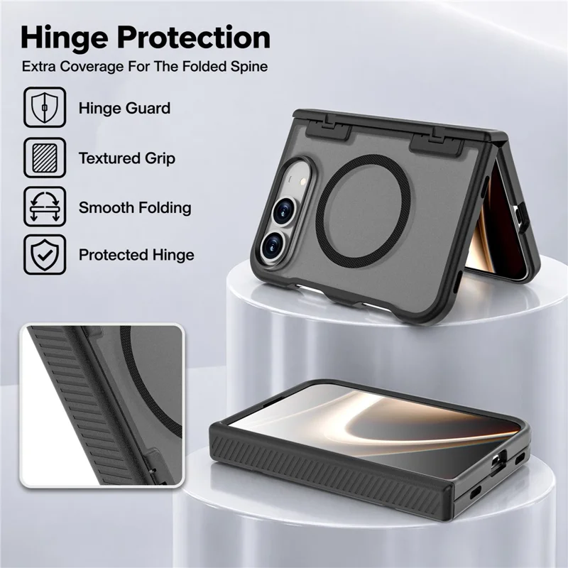 For iPhone Duo Magnetic Case Hinge Protection Drop Proof Matte TPU+PC Phone Cover - Black