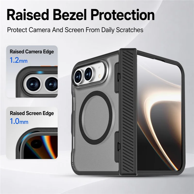 For iPhone Duo Magnetic Case Hinge Protection Drop Proof Matte TPU+PC Phone Cover - Black